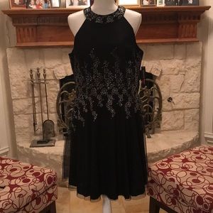 NWT Sz-16 Teeze Me black w/silver party dress